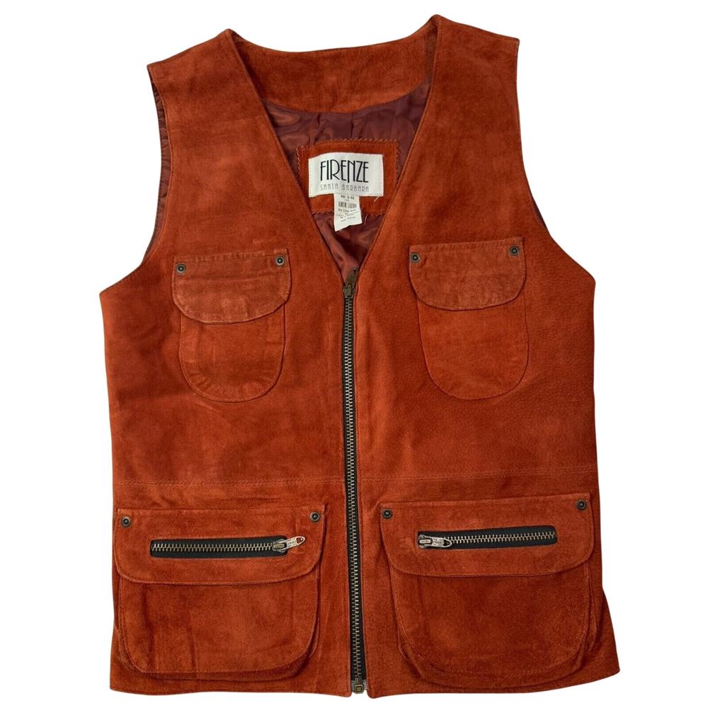 Vintage Firenze Brown Leather Vest Womens Petite Made in USA Santa Barbara Camel